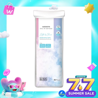 WATSONS COLLECTION - Soft &. Clean Round Facial Puffs 80pcs Kapas Bulat