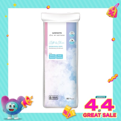 WATSONS - Soft &. Clean Round Facial Puffs 80pcs Kapas Bulat