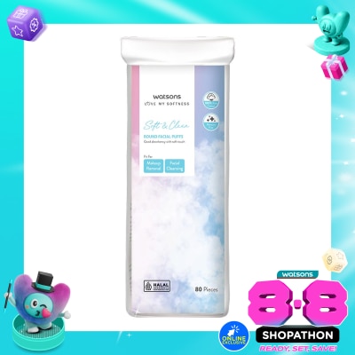 WATSONS COLLECTION - Soft &. Clean Round Facial Puffs 80pcs Kapas Bulat image