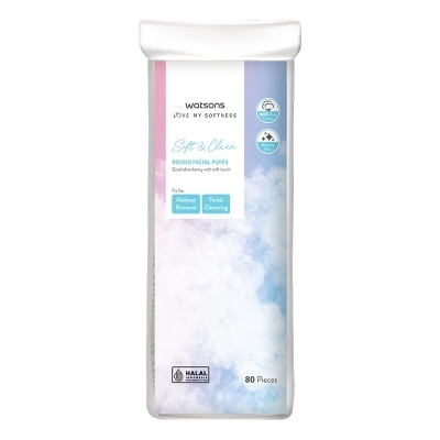 WATSONS Soft & Clean Round Facial Puffs 80pcs Kapas Bulat