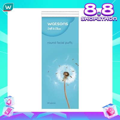 WATSONS Soft & Clean Round Facial Puffs 80pcs Kapas Bulat