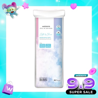WATSONS COLLECTION - Soft &. Clean Round Facial Puffs 80pcs Kapas Bulat image
