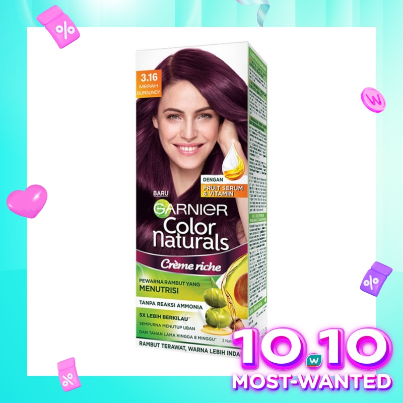Promo Harga Garnier Hair Color 3.16 Burgundy Alami 105 ml - Watsons