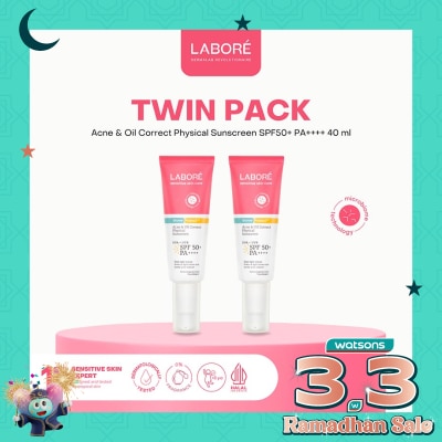 LABORE Twin Pack Dermalab Revolutionaire Acne & Oil Correct Physical Sunscreen SPF50+ PA++++ 40ml