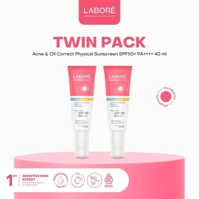 LABORE Twin Pack Dermalab Revolutionaire Acne & Oil Correct Physical Sunscreen SPF50+ PA++++ 40ml