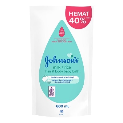 JOHNSON&JOHNSON - Milk + Rice Hair & Body Baby Bath 600ml