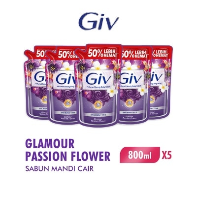 GIV - Beauty Sabun Mandi Cair Passion Flowers & Sweet Berry Pouch Bundle 5 X 800ml