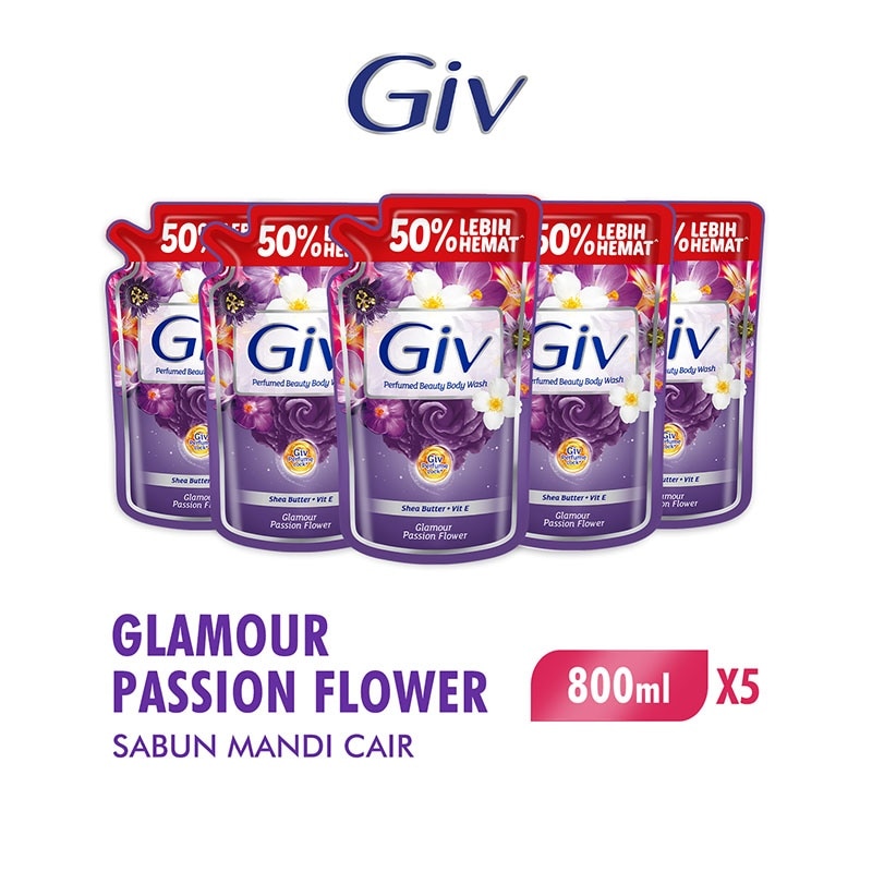 Beauty Sabun Mandi Cair Passion Flowers & Sweet Berry Pouch Bundle 5 X 800ml
