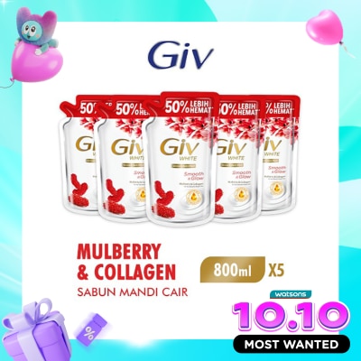 GIV White Sabun Mandi Cair Mulberry Pouch Bundle 5 X 800ml image