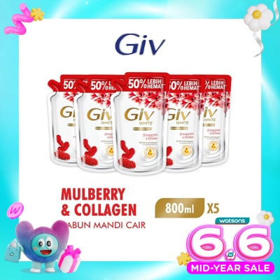 GIV - White Sabun Mandi Cair Mulberry Pouch Bundle 5 X 800ml