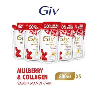 GIV - White Sabun Mandi Cair Mulberry Pouch Bundle 5 X 800ml
