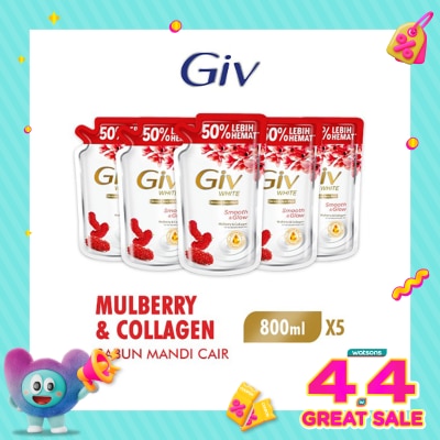 GIV - White Sabun Mandi Cair Mulberry Pouch Bundle 5 X 800ml