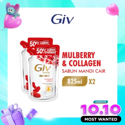 GIV White Twin Pack Sabun Mandi Cair Mulberry Pouch 800ml image