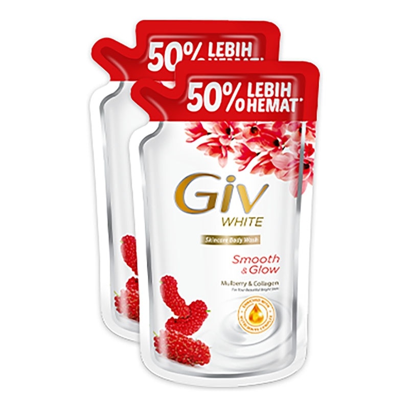 White Twin Pack Sabun Mandi Cair Mulberry Pouch 800ml