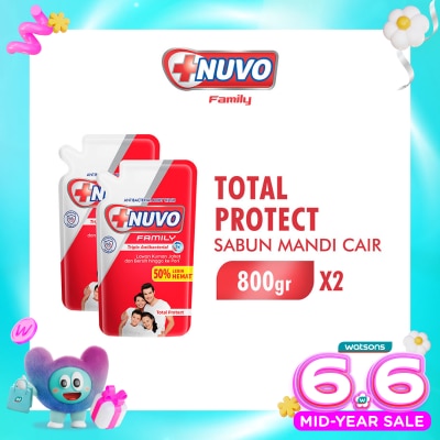 NUVO - Family Twin Pack Sabun Mandi Cair Total Protect Pouch 800g