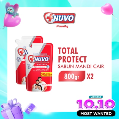 NUVO Family Twin Pack Sabun Mandi Cair Total Protect Pouch 800g image