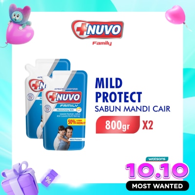 NUVO Family Twin Pack Sabun Mandi Cair Mild Protect Pouch 800g image