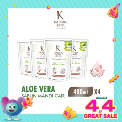 K NATURAL - White Sabun Mandi Cair Aloe Vera Pouch Bundle 4 X 400ml