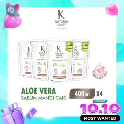 K NATURAL White Sabun Mandi Cair Aloe Vera Pouch Bundle 4 X 400ml image