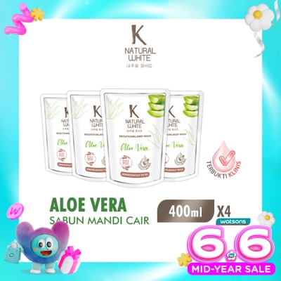 K NATURAL - White Sabun Mandi Cair Aloe Vera Pouch Bundle 4 X 400ml