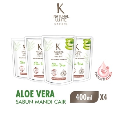 K NATURAL - White Sabun Mandi Cair Aloe Vera Pouch Bundle 4 X 400ml