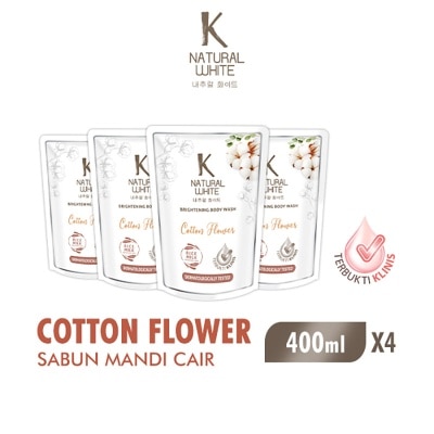 K NATURAL - White Sabun Mandi Cair Cotton Flower Pouch Bundle 4 X 400ml