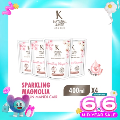 K NATURAL - White Sabun Mandi Cair Sparkling Magnolia Pouch Bundle 4 X 400ml