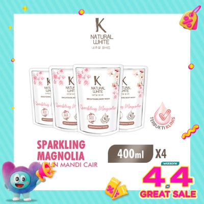 K NATURAL - White Sabun Mandi Cair Sparkling Magnolia Pouch Bundle 4 X 400ml