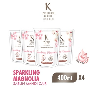 K NATURAL - White Sabun Mandi Cair Sparkling Magnolia Pouch Bundle 4 X 400ml