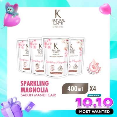K NATURAL White Sabun Mandi Cair Sparkling Magnolia Pouch Bundle 4 X 400ml image