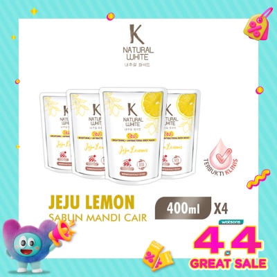 K NATURAL - White Sabun Mandi Cair Jeju Lemon Pouch Bundle 4 X 400ml
