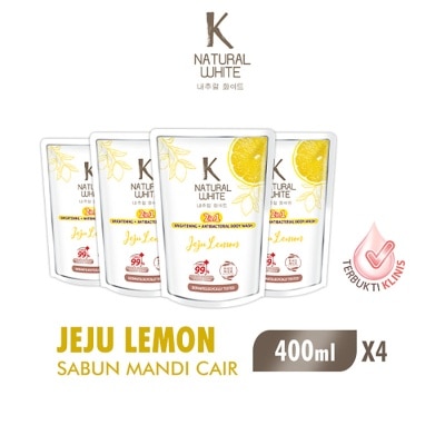 K NATURAL - White Sabun Mandi Cair Jeju Lemon Pouch Bundle 4 X 400ml