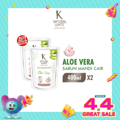 K NATURAL - White Twin Pack Sabun Mandi Cair Aloe Vera Pouch 400ml