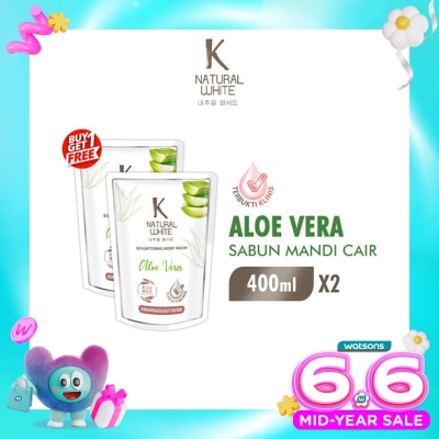 K NATURAL - White Twin Pack Sabun Mandi Cair Aloe Vera Pouch 400ml