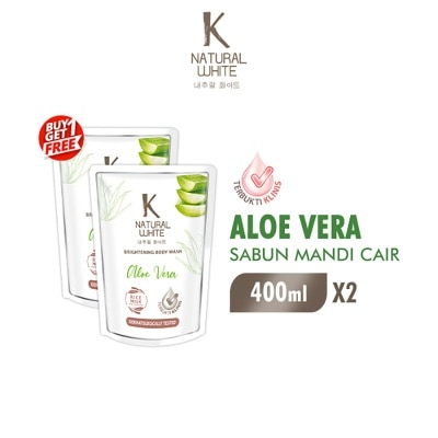 K NATURAL - White Twin Pack Sabun Mandi Cair Aloe Vera Pouch 400ml