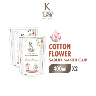 K NATURAL - White Twin Pack Sabun Mandi Cair Cotton Flower Pouch 400ml