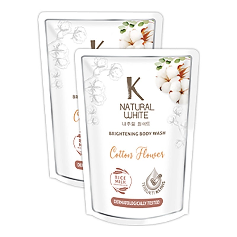 White Twin Pack Sabun Mandi Cair Cotton Flower Pouch 400ml