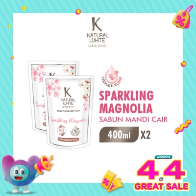 K NATURAL - White Twin Pack Sabun Mandi Cair Magnolia Pouch 400ml