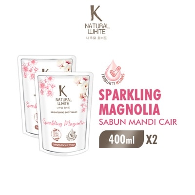 K NATURAL - White Twin Pack Sabun Mandi Cair Magnolia Pouch 400ml