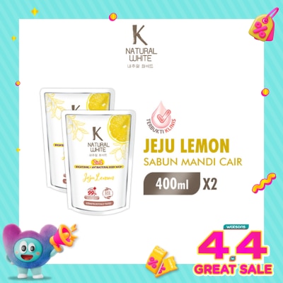 K NATURAL - White Twin Pack Sabun Mandi Cair Jeju Lemon Pouch 400ml
