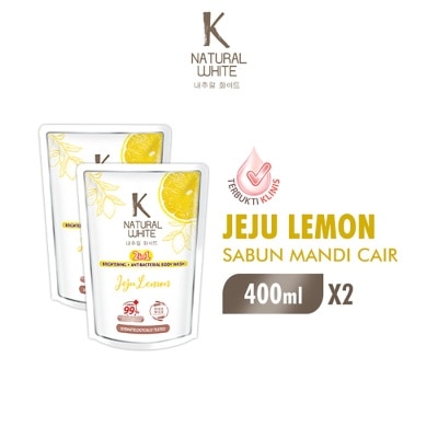 K NATURAL - White Twin Pack Sabun Mandi Cair Jeju Lemon Pouch 400ml