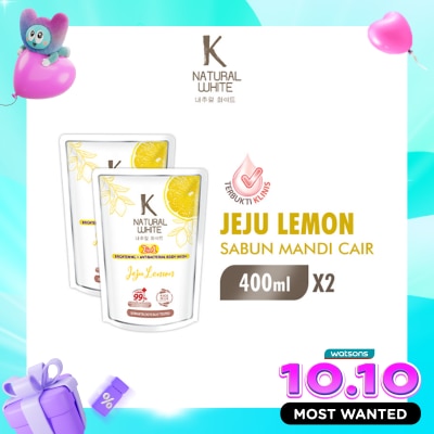 K NATURAL White Twin Pack Sabun Mandi Cair Jeju Lemon Pouch 400ml image