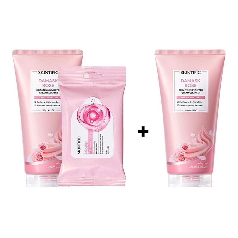 Clean Glow Bundle + Free Gift Damask Rose Brightening Whipped Cream Cleanser