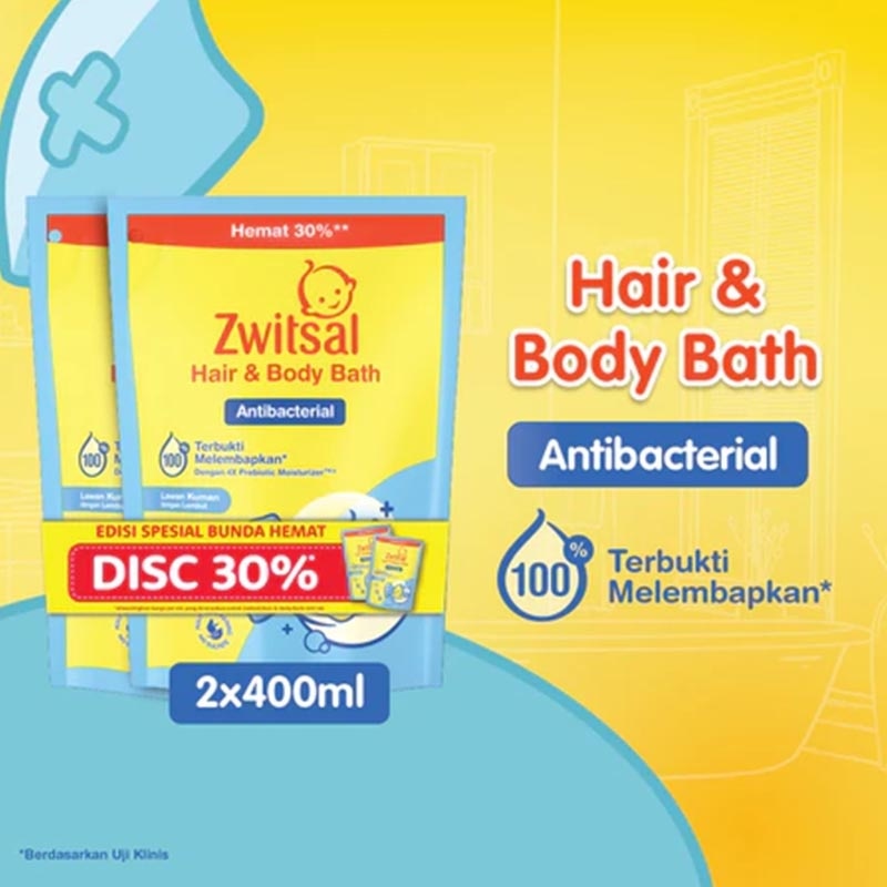 Twinpack Baby Bath Hair and Body Antibacterial 400ml image