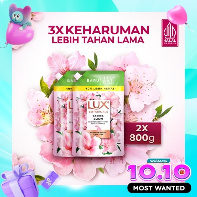 LUX Twinpack Sabun Mandi Cair Botanicals Sakura Bloom Pouch 800ml X 2 image