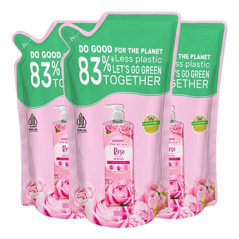 Triple Pack Rose Scented Cream Bath Pouch 800ml image