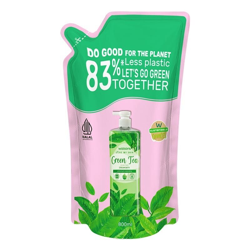 Triple Pack Green Tea Scented Cream Bath Pouch 800ml image