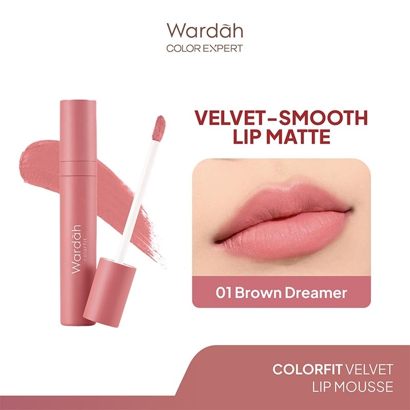 Colorfit Velvet Matte Lip Mousse 01 Brown Dreamer 4g - Lip Cream Tahan Lama - Tahan Air - Hasil Matte dan Tidak Lengket - Tekstur Creamy dan Nyaman Digunakan