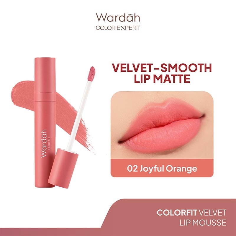 Colorfit Velvet Matte Lip Mousse 02 Joyful Orange 4g - Lip Cream Tahan Lama - Tahan Air - Hasil Matte dan Tidak Lengket - Tekstur Creamy dan Nyaman Digunakan