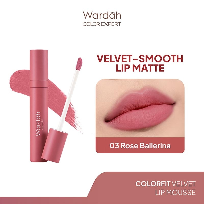 Colorfit Velvet Matte Lip Mousse 03 Rose Ballerina 4g - Lip Cream Tahan Lama - Tahan Air - Hasil Matte dan Tidak Lengket - Tekstur Creamy dan Nyaman Digunakan